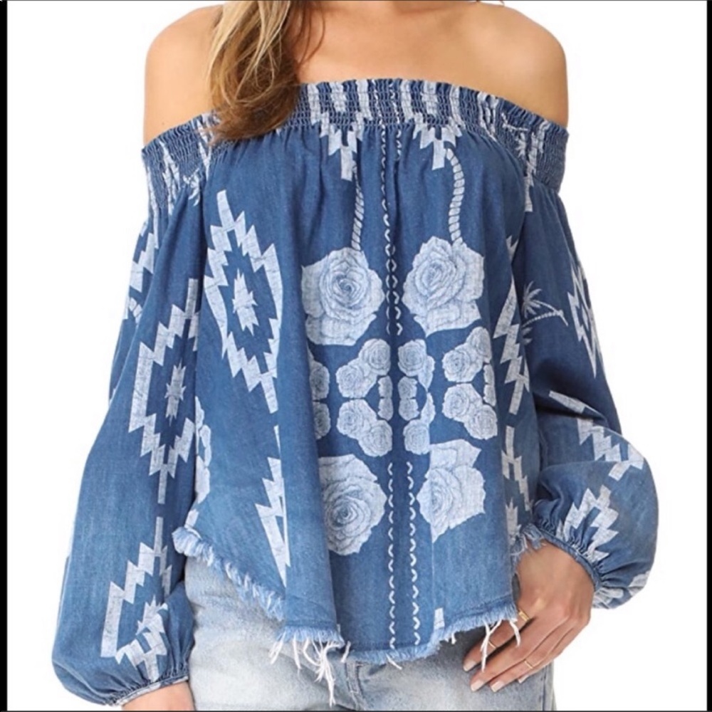 ONE Teaspoon Denim Off Shoulder Fray Top